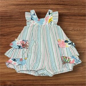 Bonnie Baby Pastel Stripe & Floral Ruffle Romper Size 12 Months